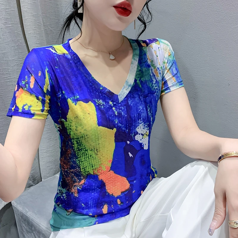 Summer 2023 Korean Streetwear Y2k Clothes Women Short Sleeve Ladies Tees Elastic Slim Tops V-neck Screen Printed T-shirt Casual
Summer 2023 Korean Streetwear Y2k Clothes Women Short Sleeve Ladies Tees Elastic Slim Tops V-neck Screen Printed T-shirt Casual