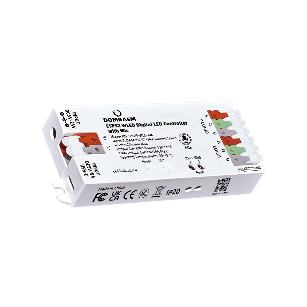 DOMRAEM ESP32 WLED контроллер для светодиодных лент
DOMRAEM ESP32 WLED контроллер для светодиодных лент
