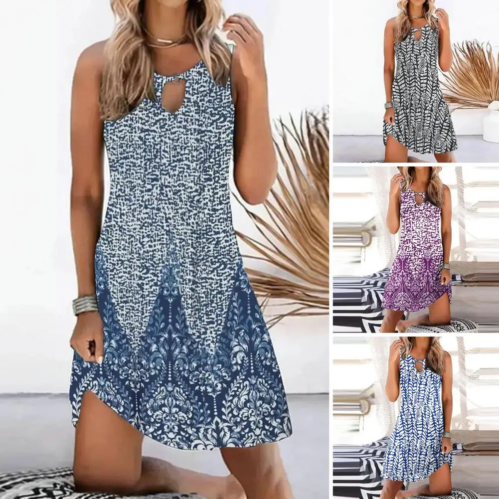 O-Neck Sleeveless Front Hollow Summer Dress A-Line Loose Hem Bohemia Retro Printing Women Mini Dress
O-Neck Sleeveless Front Hollow Summer Dress A-Line Loose Hem Bohemia Retro Printing Women Mini Dress