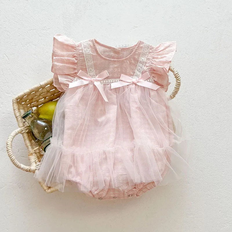 

New Infant Baby Girls Sleeveless Bowknot Jumpsuit Newborn Kids Baby Girls Clothes Rompers Kids Baby Girl Princess Rompers 0-3Yrs