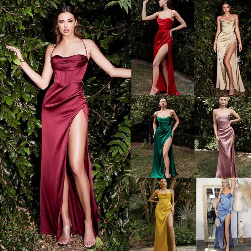 Elegant Satin Prom Gown Sexy Side Split Bridesmaid Party Evening Dress Spaghetti Strap Sleeveless Red Carpet Robe De Mariée
Elegant Satin Prom Gown Sexy Side Split Bridesmaid Party Evening Dress Spaghetti Strap Sleeveless Red Carpet Robe De Mariée