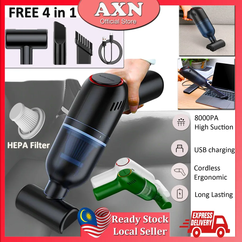 AXN Rechargeable Wireless Cordless Vacuum Cleaner Portable Handheld Car High Suction Penyeduk Kereta Wet/Dry
AXN Rechargeable Wireless Cordless Vacuum Cleaner Portable Handheld Car High Suction Penyeduk Kereta Wet/Dry