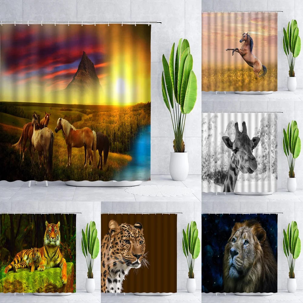 Horse Lion Tiger Bear Cow Cheetah Animal Fabric Shower Curtains Bathroom Curtain Hunting Bath Screen Waterproof Home Decor Hooks
Horse Lion Tiger Bear Cow Cheetah Animal Fabric Shower Curtains Bathroom Curtain Hunting Bath Screen Waterproof Home Decor Hooks