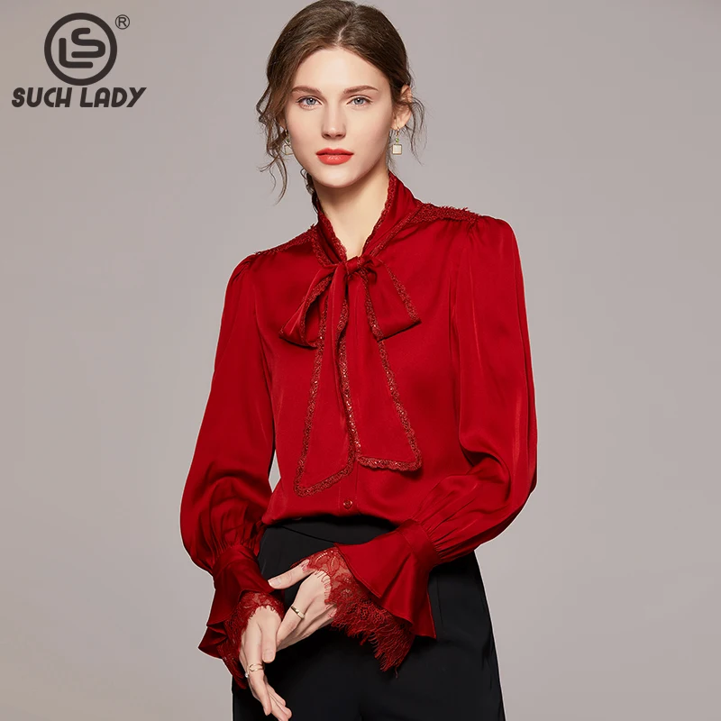 95% Heavy Silk 5% Spandex Women's Shirt Bow Collar Embroidery Lace Ruffles Fashion Elegant High Street Blouse Tops
95% Heavy Silk 5% Spandex Women's Shirt Bow Collar Embroidery Lace Ruffles Fashion Elegant High Street Blouse Tops