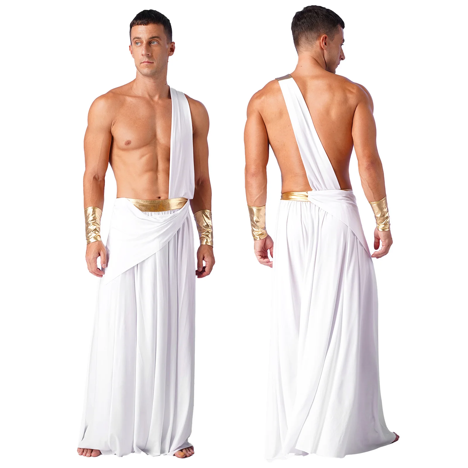 Halloween Mens Ancient Greek Gladiator Cosplay Long Skirt with Wristbands One Shoulder Strap Roman Toga Greek Warrior Costumes
Halloween Mens Ancient Greek Gladiator Cosplay Long Skirt with Wristbands One Shoulder Strap Roman Toga Greek Warrior Costumes