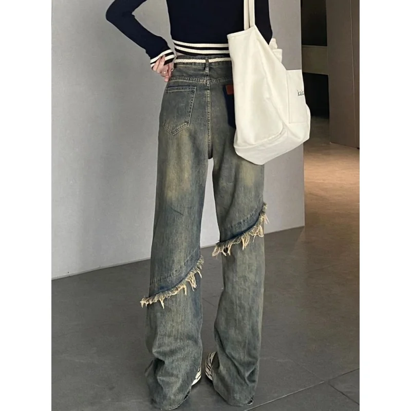 Straight Jeans Women's Retro Washed Distressed Design Sense Loose Burrs Wide Leg Mop Pants
Straight Jeans Women's Retro Washed Distressed Design Sense Loose Burrs Wide Leg Mop Pants
