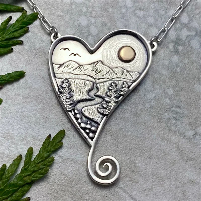 Creative Love Heart Pendant Necklace For Women Tree Mountain River Bird Sun Pattern Charms Chain Choker Accessories Gift Jewelry
Creative Love Heart Pendant Necklace For Women Tree Mountain River Bird Sun Pattern Charms Chain Choker Accessories Gift Jewelry