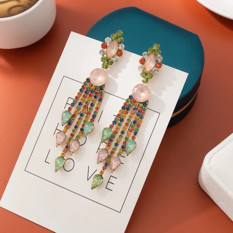 Women Long Tassel Earrings Celebrity Colored Zircon Crystal Girls Earring Crystals Dangle Earring Green Wedding Bride Jewelry
Women Long Tassel Earrings Celebrity Colored Zircon Crystal Girls Earring Crystals Dangle Earring Green Wedding Bride Jewelry