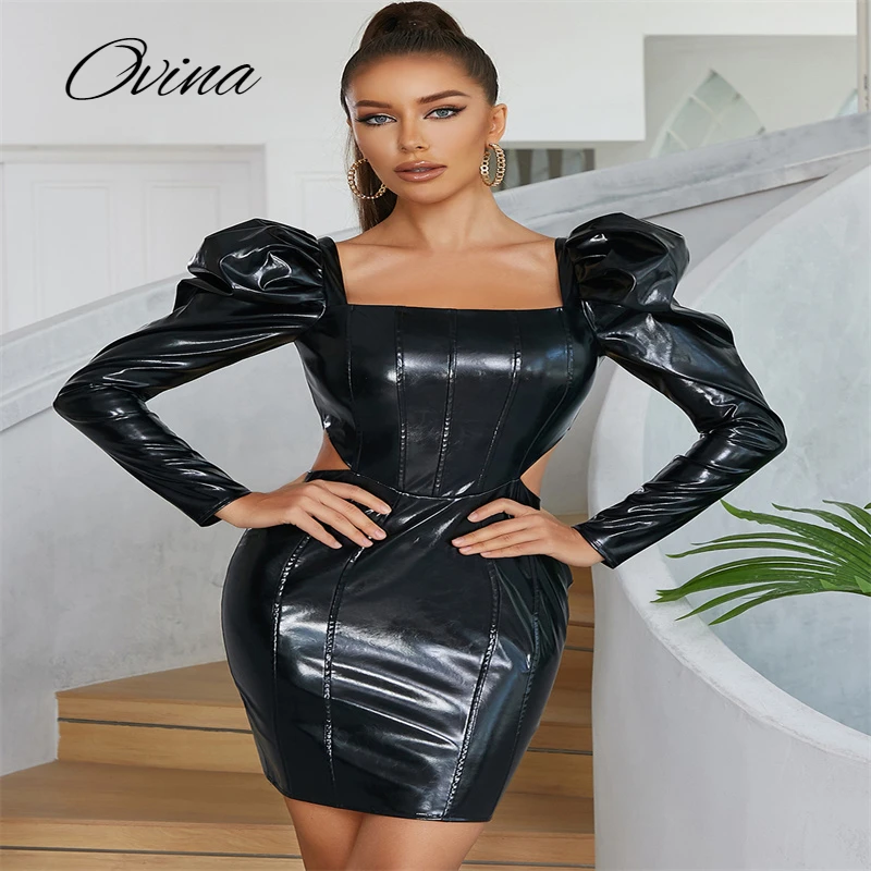 2022 Top Quality Black Square Neck New PU Leather Long Sleeve Pleated Above The Knee Sexy Mini Skirt Fall Women's Party Dress
2022 Top Quality Black Square Neck New PU Leather Long Sleeve Pleated Above The Knee Sexy Mini Skirt Fall Women's Party Dress