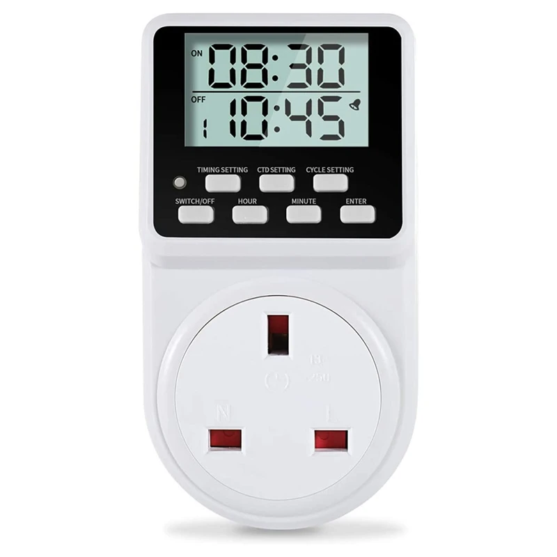 24 Hour Digital Electric Timer Plug Socket With Countdown And On-Off Repeat Cycle Timer For Home Appliances UK Plug
24 Hour Digital Electric Timer Plug Socket With Countdown And On-Off Repeat Cycle Timer For Home Appliances UK Plug