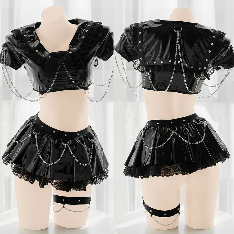 Japanese Dark Witch Academy Uniform Cosplay Chain Underwear Patent Leather Lolita Girl Sexy Party Tops Skirt Lingerie Set Gifts
Japanese Dark Witch Academy Uniform Cosplay Chain Underwear Patent Leather Lolita Girl Sexy Party Tops Skirt Lingerie Set Gifts
