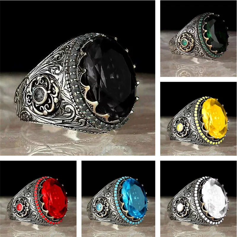 Retro Men's Ring Red Blue Yellow Black and White Gemstone Ring Inlaid Turquoise Gothic Fashion Personality Wedding Jewelry
Retro Men's Ring Red Blue Yellow Black and White Gemstone Ring Inlaid Turquoise Gothic Fashion Personality Wedding Jewelry