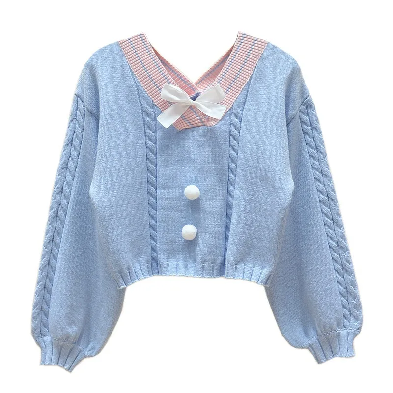 Korean Fashion Knitted Sweater White Women Cute V Neck Bowknt Sweet Pullover Femme Long Sleeve Knitwear Crop Top Pink Jumper New
Korean Fashion Knitted Sweater White Women Cute V Neck Bowknt Sweet Pullover Femme Long Sleeve Knitwear Crop Top Pink Jumper New