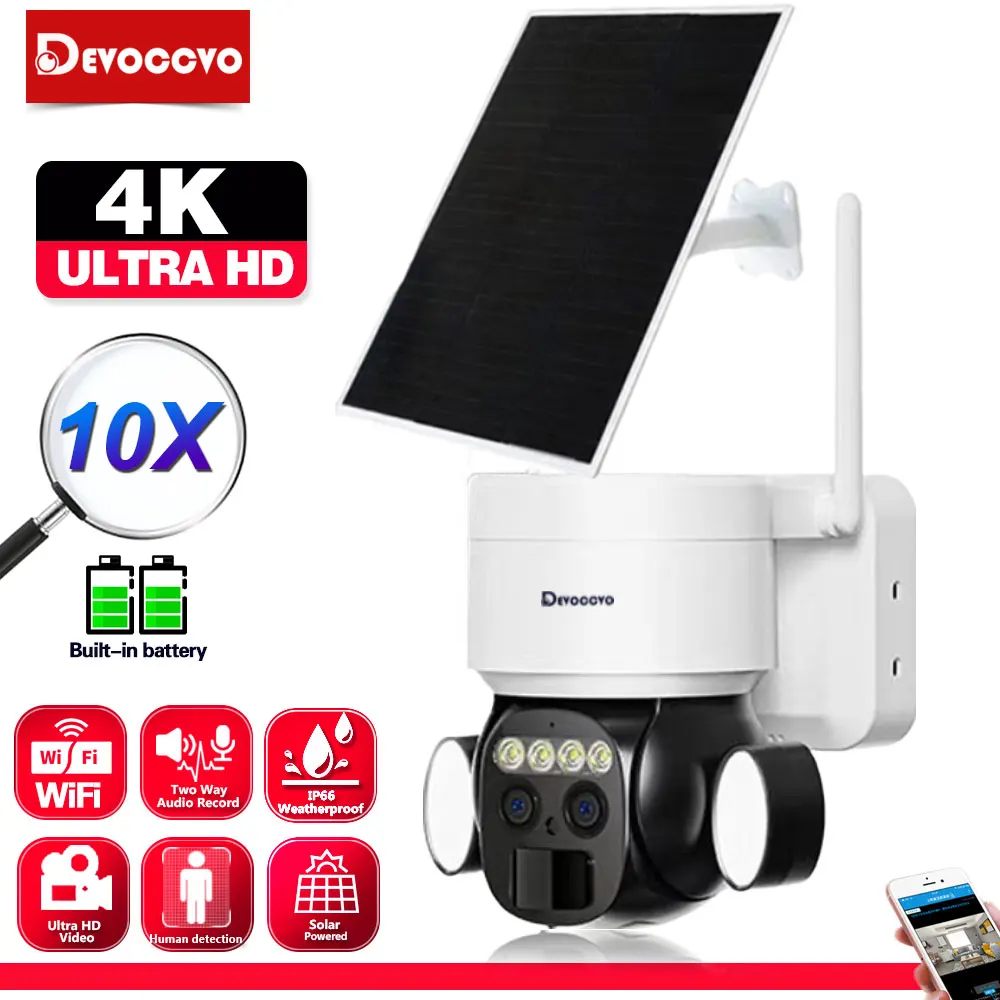 Беспроводная камера видеонаблюдения HD 4K с питанием от солнечной панели, Wi-Fi, PTZ, 10-кратный зум, ночное видение
Беспроводная камера видеонаблюдения HD 4K с питанием от солнечной панели, Wi-Fi, PTZ, 10-кратный зум, ночное видение