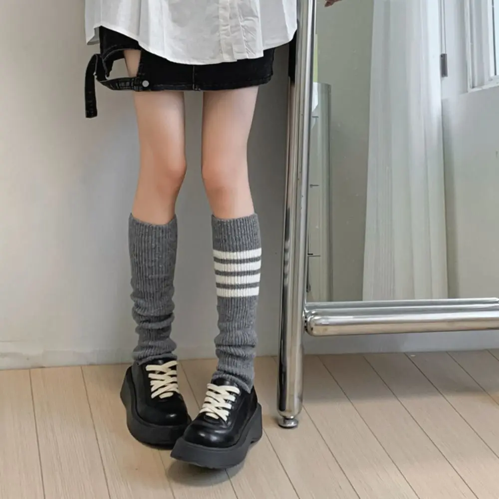 

JK Stripe Leg Warmers Fashion Solid Color Harajuku Ballet Guards Socks Balletcore Woolen Over Knee Boot Cuffs Streetwear