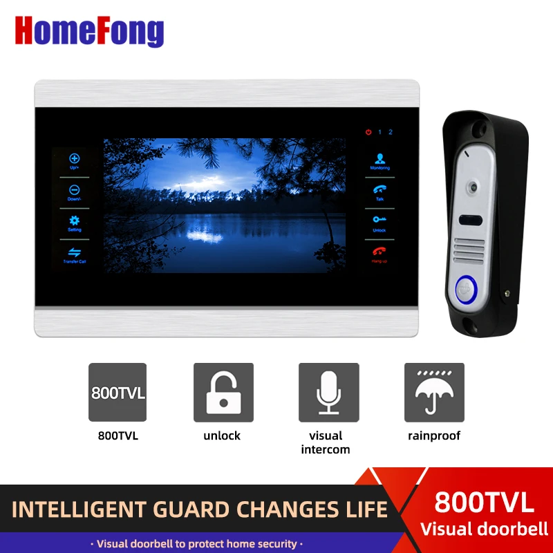 

HomeFong Intercom with Motion Detection 7 Inch Monitor Recorder System IP65 Rainproof 800TVL Doorbell Video Door Phone