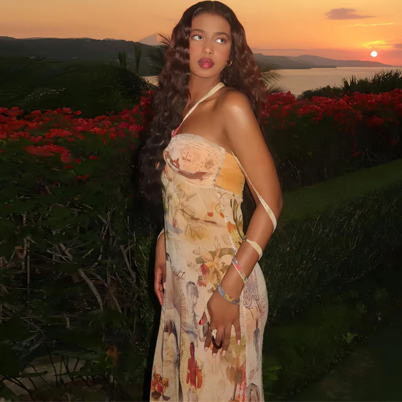 2023 Summer New Women's Dress Fashion Print Wrap Chest Lace up Hanging Neck Slim Fit Long Dress Casual Elegant Vintage Vestidos
2023 Summer New Women's Dress Fashion Print Wrap Chest Lace up Hanging Neck Slim Fit Long Dress Casual Elegant Vintage Vestidos
