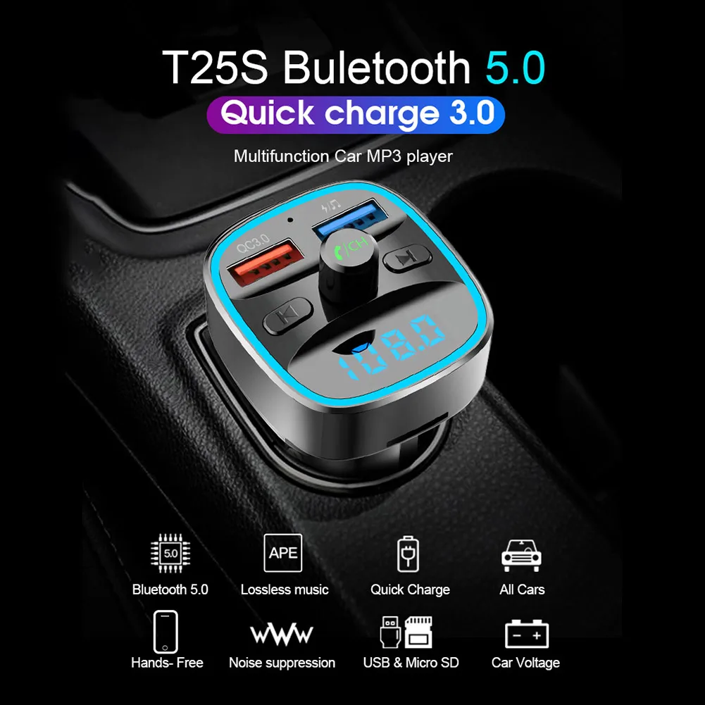 Bluetooth Car Kit FM Transmitter Handsfree Car Charger MP3 Player USB T25S Car Accessories Bluetooth Hands-free Fm Transmitter
Bluetooth Car Kit FM Transmitter Handsfree Car Charger MP3 Player USB T25S Car Accessories Bluetooth Hands-free Fm Transmitter
