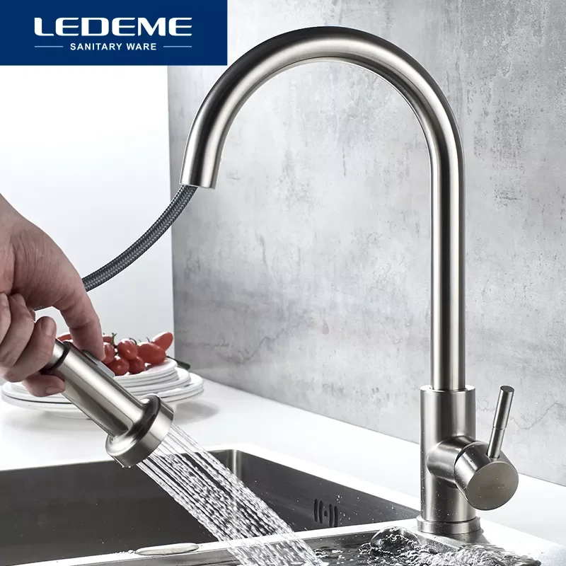 Kitchen Faucet 360 Degree Rotation Pull Out Tap Sink Mixer Taps Brushed Stainless Steel Kitchen Faucets L76005-1
Kitchen Faucet 360 Degree Rotation Pull Out Tap Sink Mixer Taps Brushed Stainless Steel Kitchen Faucets L76005-1