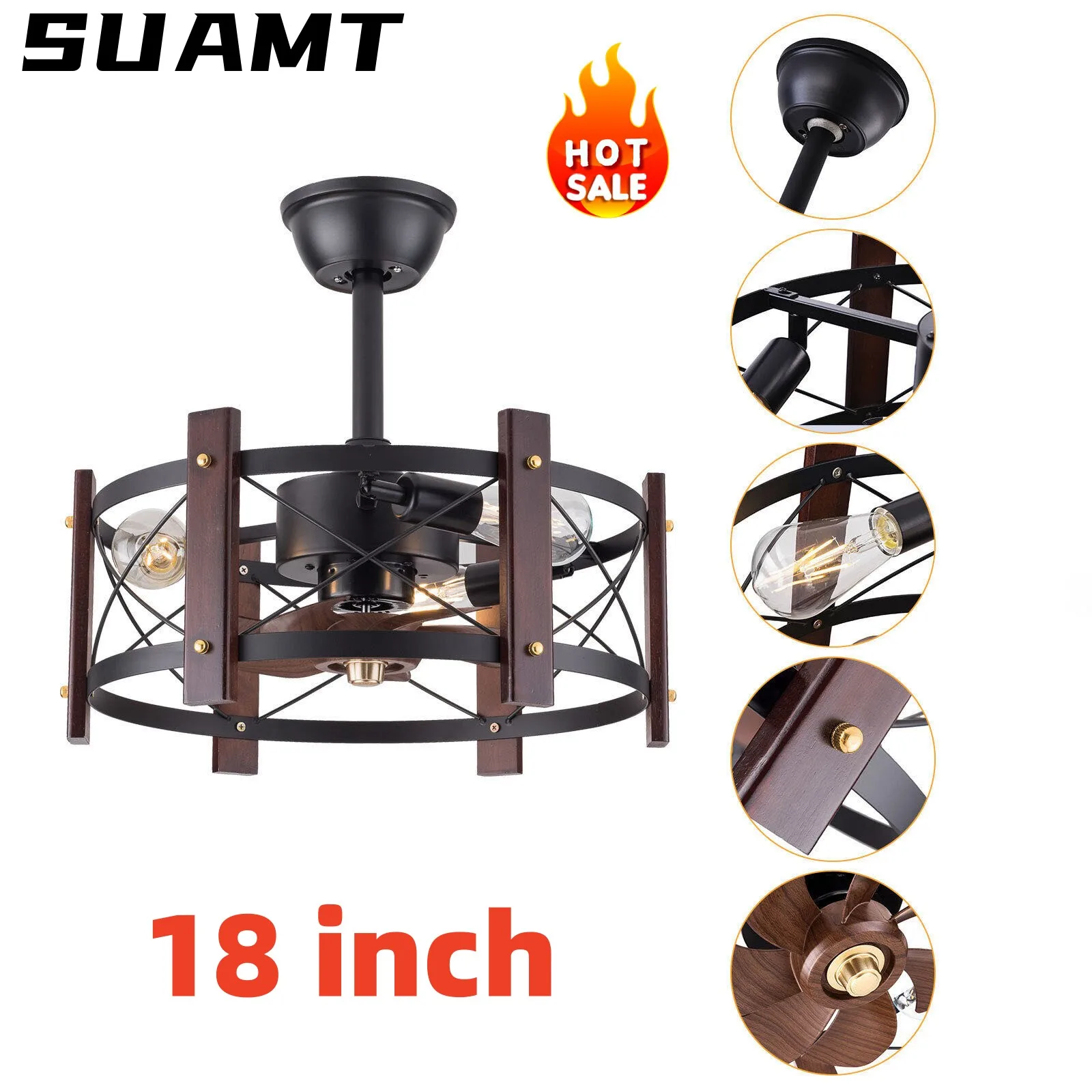 Потолочный вентилятор с подсветкой, двухсторонний винтажный потолочный светильник в стиле индастриал, с деревянной клеткой, с дистанционным управлением, для гостиной, спальни
Потолочный вентилятор с подсветкой, двухсторонний винтажный потолочный светильник в стиле индастриал, с деревянной клеткой, с дистанционным управлением, для гостиной, спальни