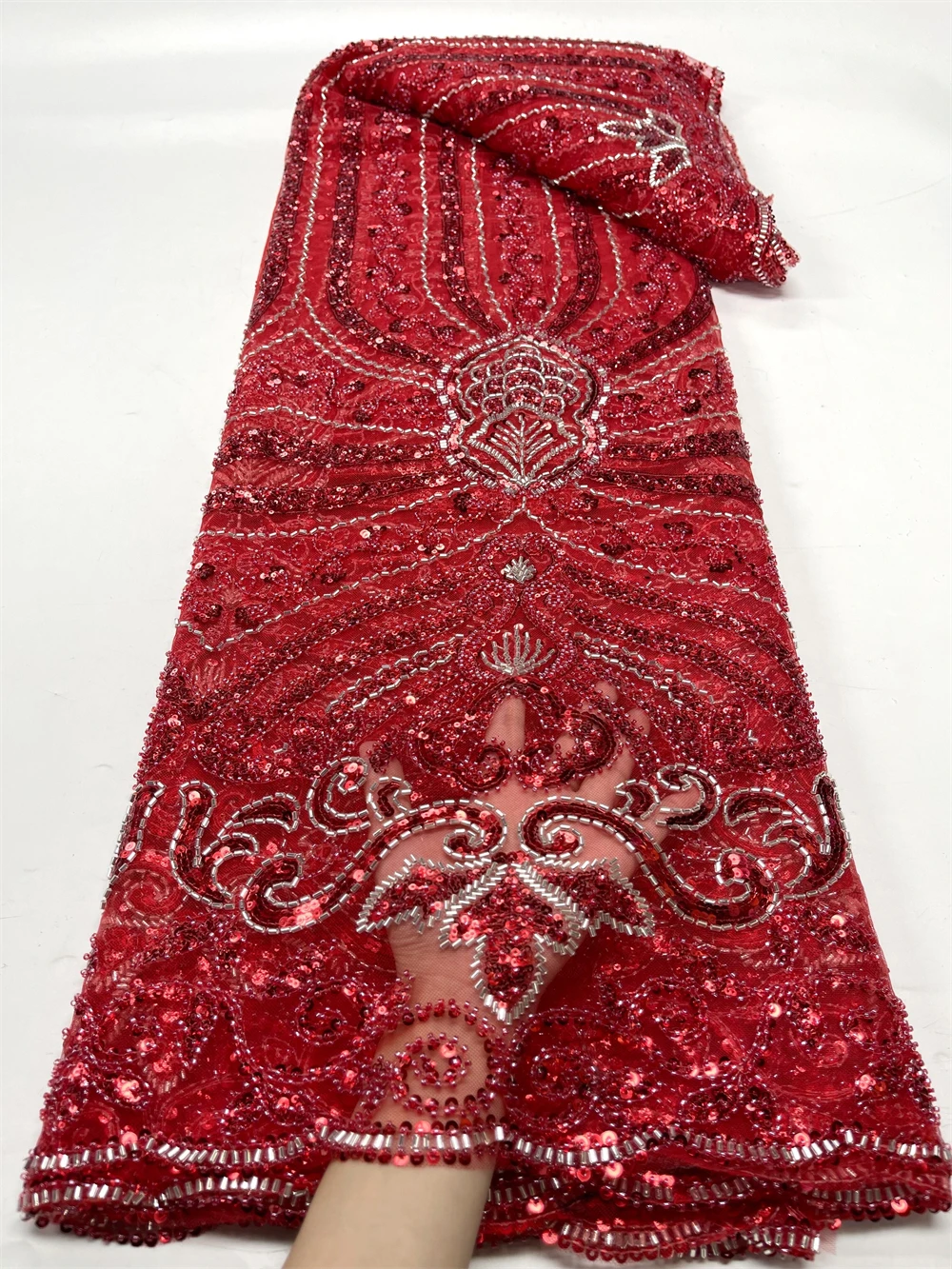 5Yards African Cloth By Meter Lace Sequins Fabrics For Women Evening Dresses Red Embroidery Sewing Material Mesh Beaded Fabric
5Yards African Cloth By Meter Lace Sequins Fabrics For Women Evening Dresses Red Embroidery Sewing Material Mesh Beaded Fabric