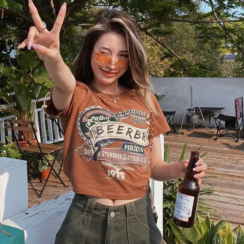 American Retro Cotton Short Sleeve Summer Crop Top Y2k Letter Graphic Print Slim O-neck Streetwear Casual All Match Ropa Mujer
American Retro Cotton Short Sleeve Summer Crop Top Y2k Letter Graphic Print Slim O-neck Streetwear Casual All Match Ropa Mujer
