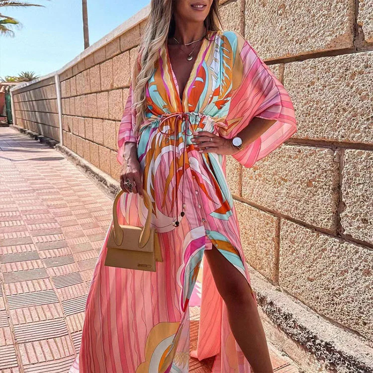 2023 Summer Women's Dress Print V-neck Long Sleeve Lace Up Side Split Loose Long Dresses Female Elegant Beach Clothes Ladies
2023 Summer Women's Dress Print V-neck Long Sleeve Lace Up Side Split Loose Long Dresses Female Elegant Beach Clothes Ladies