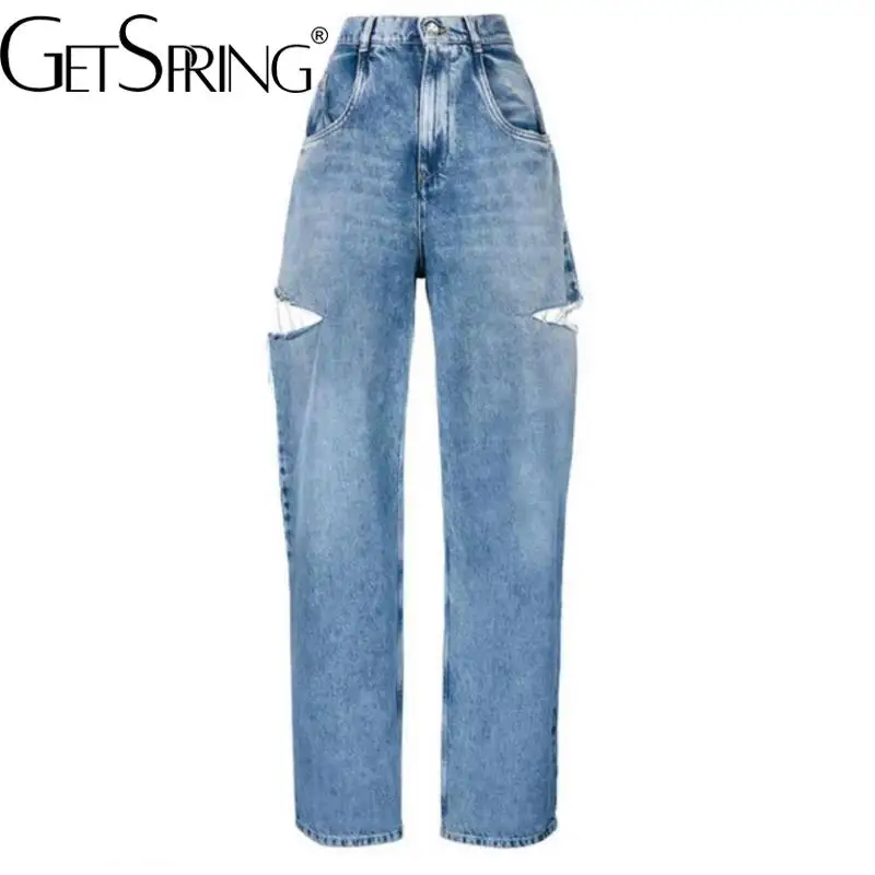 GetSpring Women Denim Pants 2022 Summer Both Sides Holes High Waist Beggar Washed Blue Straight Jeans Loose Casual Long Trousers
GetSpring Women Denim Pants 2022 Summer Both Sides Holes High Waist Beggar Washed Blue Straight Jeans Loose Casual Long Trousers
