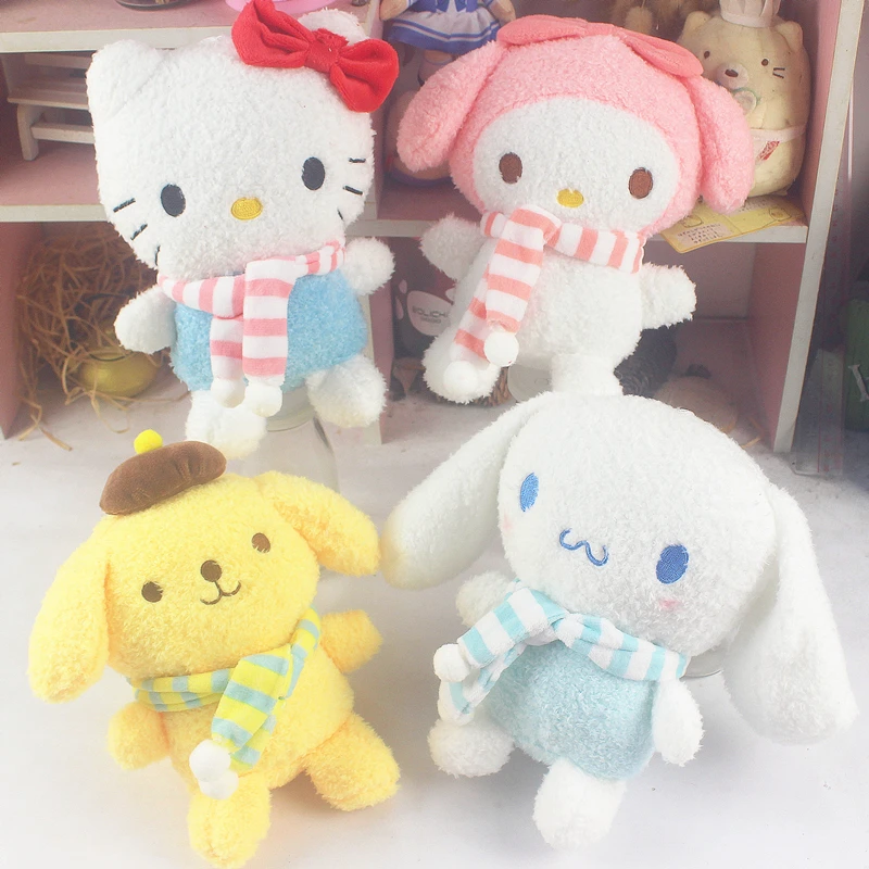 

20cm Kawaii Hello Kitty Sanrio My Melody Cinnamoroll Stitch Scarf Doll Plush Cartoon Spotify Premium Rag Gifts for Girl juguetes