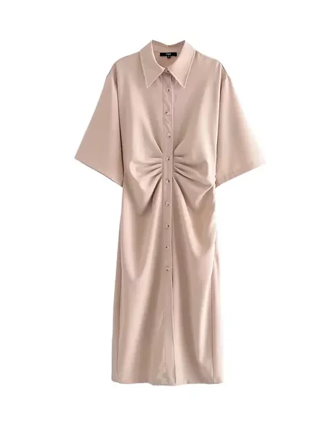 Women Chic Fashion Button-up Draped Midi Shirt Dress Vintage Short Sleeve Side Zipper Female Dresses Vestidos
Women Chic Fashion Button-up Draped Midi Shirt Dress Vintage Short Sleeve Side Zipper Female Dresses Vestidos