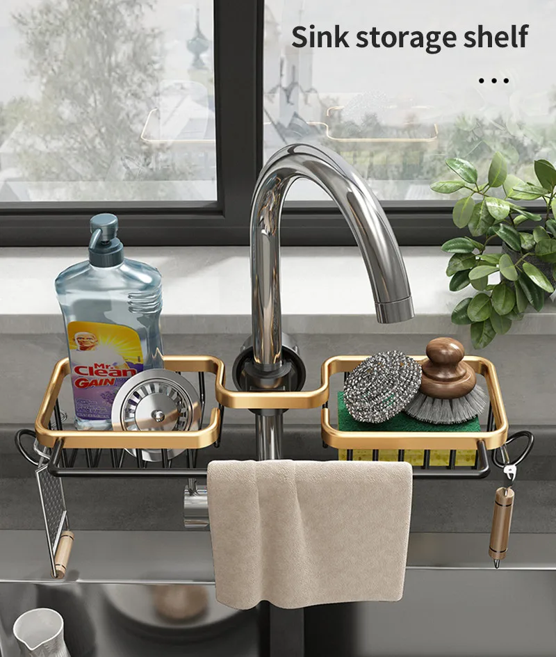Single-layer Space Aluminum Kitchen Storage Rack For Sink Sponge Drain Shower Locker Bathroom Manager With Hook
Single-layer Space Aluminum Kitchen Storage Rack For Sink Sponge Drain Shower Locker Bathroom Manager With Hook
