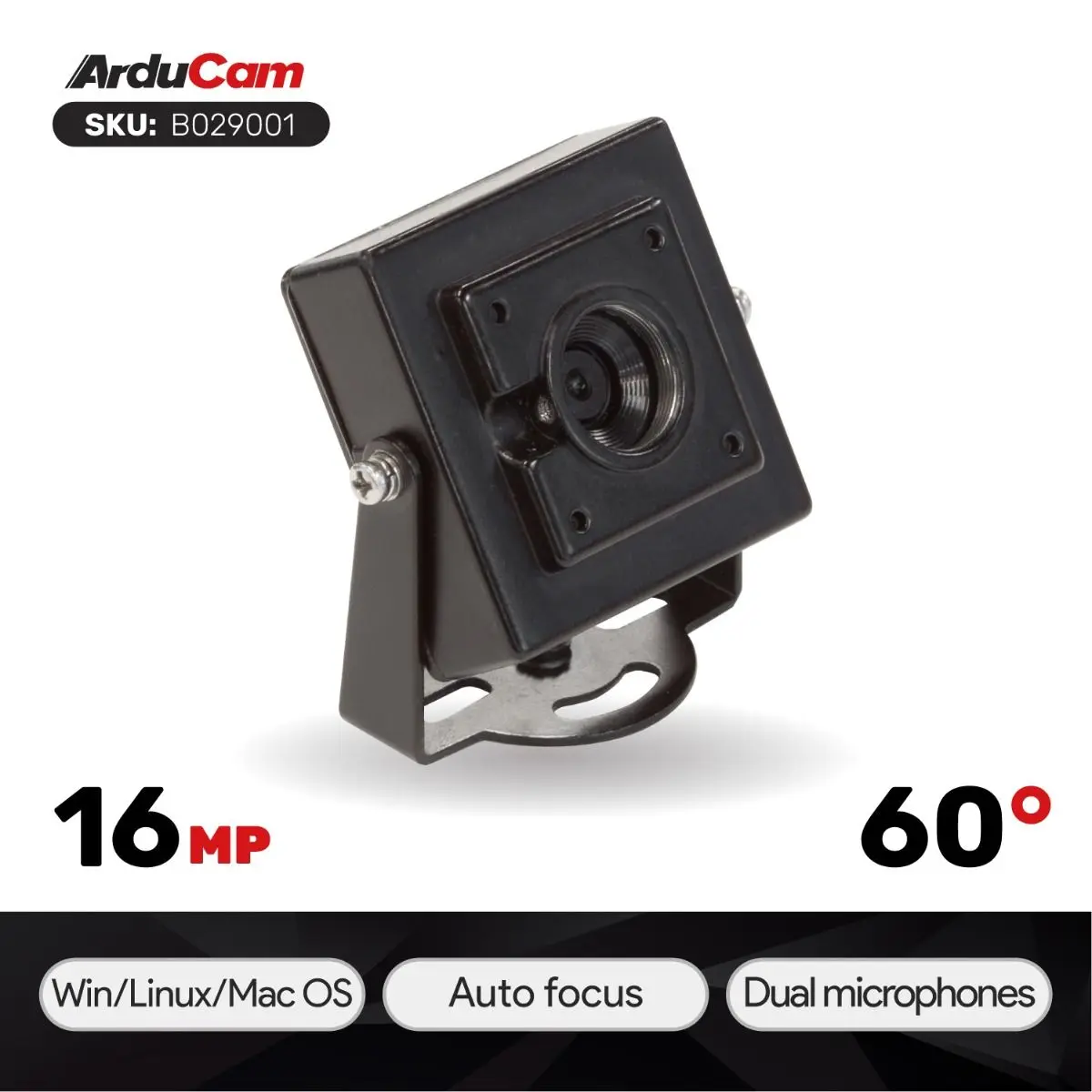

Arducam 16MP Autofocus USB Camera with Mini Metal Case, 1/2.8" IMX298 Mini UVC USB2.0 4K Video Webcam with Microphone, 3.3ft/1m