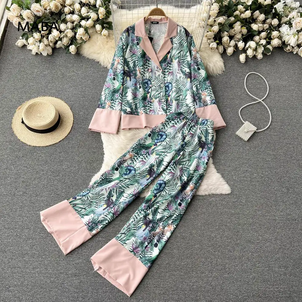 2022 Spring Women Casual Prin Two Piece Set Loose Double Breasted Top + High Waist Full Length Wide Leg Pants Green Suit Ladies
2022 Spring Women Casual Prin Two Piece Set Loose Double Breasted Top + High Waist Full Length Wide Leg Pants Green Suit Ladies