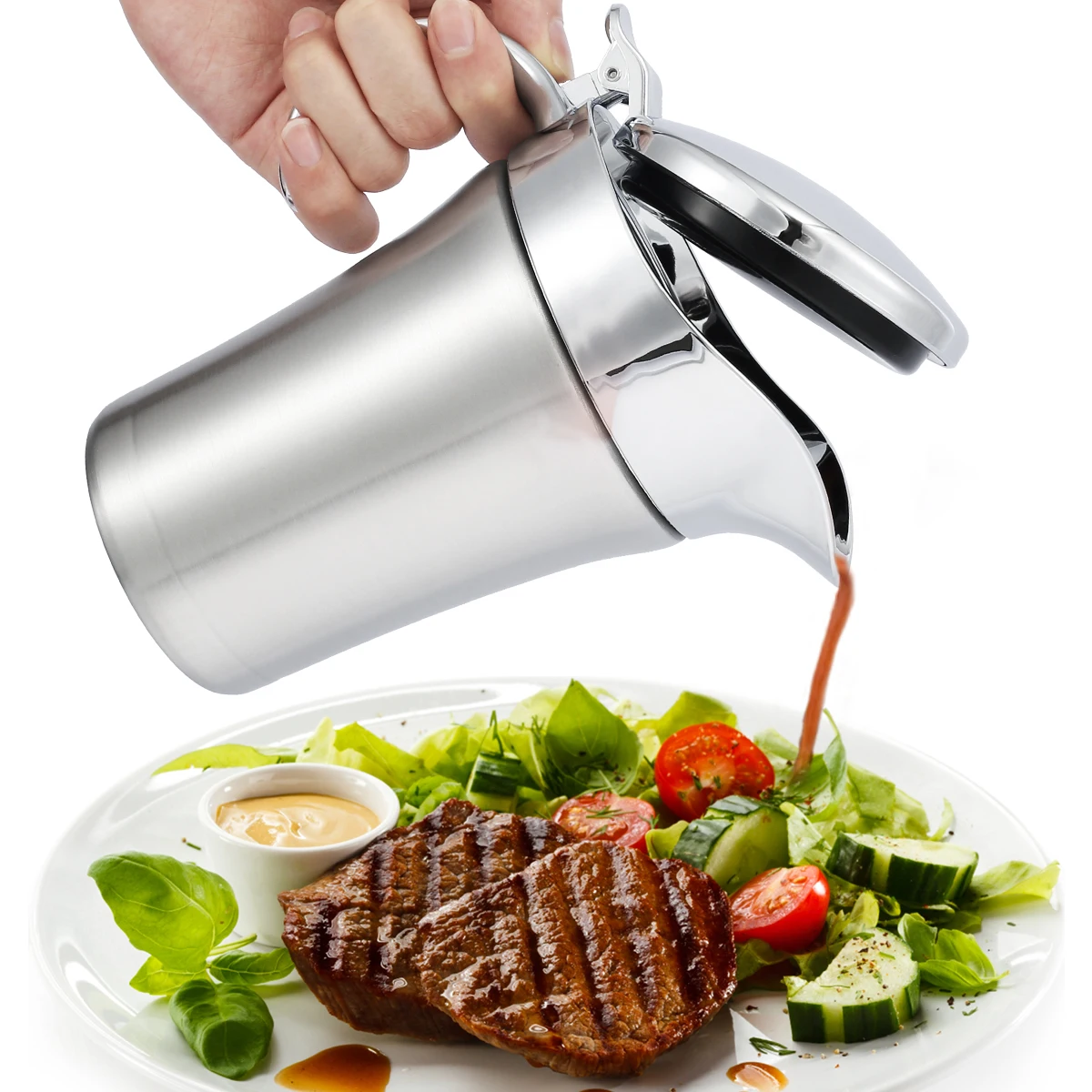 Sauce Jug 304 Stainless Steel Steak Sauce Pot 26oz Large Capacity Gravy Boat Double Layer Insulated Sauce Jug with Plastic
Sauce Jug 304 Stainless Steel Steak Sauce Pot 26oz Large Capacity Gravy Boat Double Layer Insulated Sauce Jug with Plastic