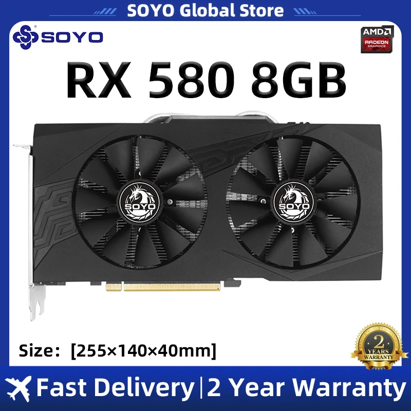 Видеокарта SOYO AMD RX580 8 ГБ, 8Pin GDDR5 256Bit PCI Express 3,0 × 16 GPU Radeon, игровая видеокарта для настольного компьютера 
Видеокарта SOYO AMD RX580 8 ГБ, 8Pin GDDR5 256Bit PCI Express 3,0 × 16 GPU Radeon, игровая видеокарта для настольного компьютера