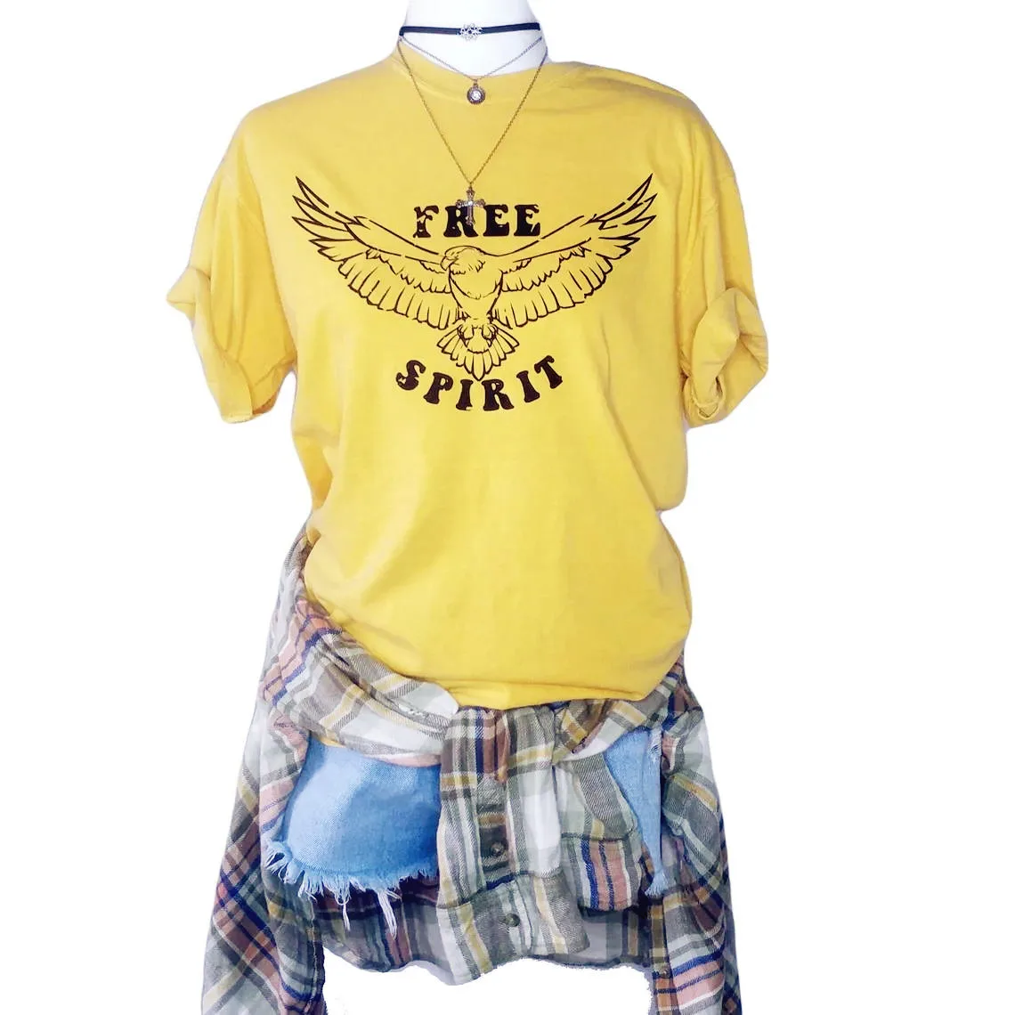 Free Spirit Eagle Printing Vintage Female Short Sleeve T Shirts Yellow Loose Cotton Summer Tops Tumblr Fashion 90s Graphic Tees
Free Spirit Eagle Printing Vintage Female Short Sleeve T Shirts Yellow Loose Cotton Summer Tops Tumblr Fashion 90s Graphic Tees