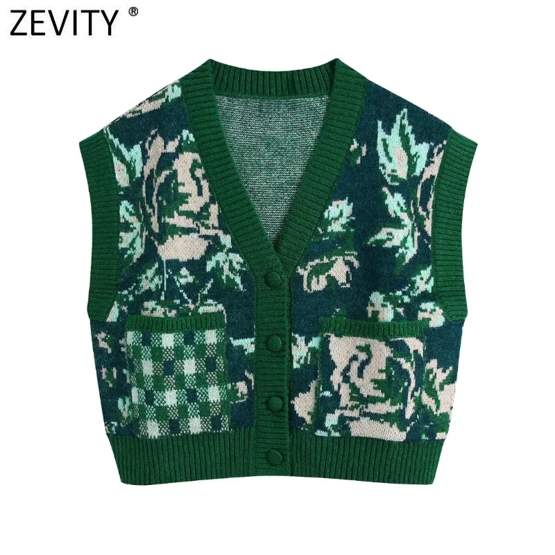 Zevity Women Vintage Floral Print Jacquard Knitting Vest Sweater Female Chic Sleeveless Pocket Pullovers Waistcoat Tops SW1041
Zevity Women Vintage Floral Print Jacquard Knitting Vest Sweater Female Chic Sleeveless Pocket Pullovers Waistcoat Tops SW1041
