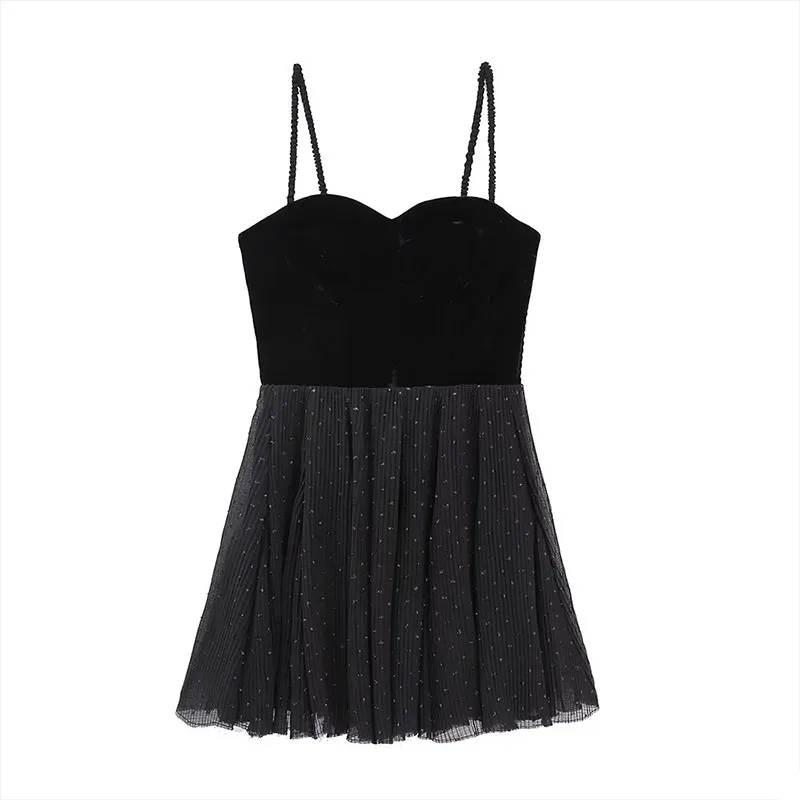 Женское бархатное платье-мини с оборками, черное элегантное винтажное платье из тюля, модель 2022, 2325 
Женское бархатное платье-мини с оборками, черное элегантное винтажное платье из тюля, модель 2022, 2325