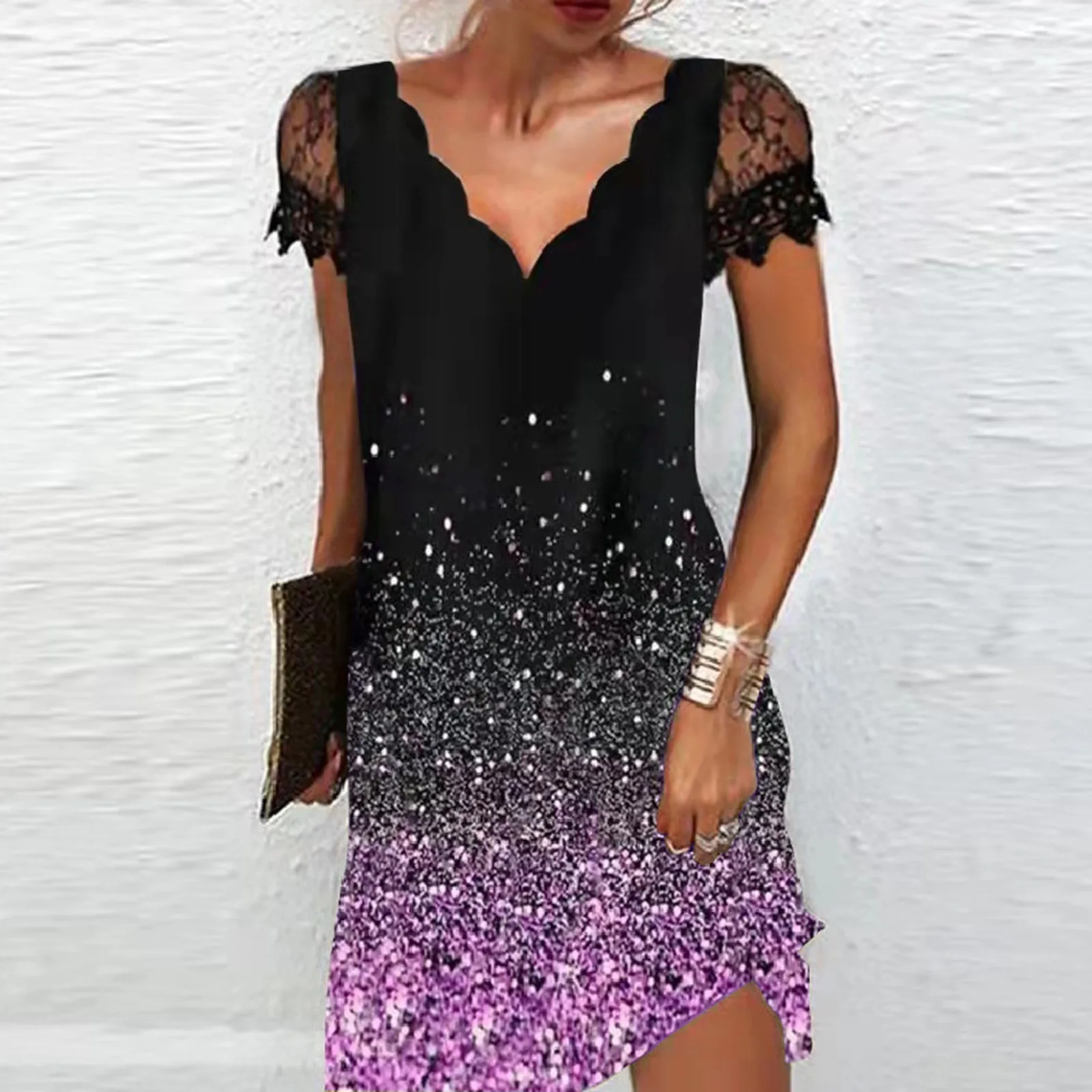 Casual Dress Positioning Print Wave V-Neck Lace Panel Short Sleeve Dress Patchwork Classic A-Line Ladies Beach Style Mini Dress
Casual Dress Positioning Print Wave V-Neck Lace Panel Short Sleeve Dress Patchwork Classic A-Line Ladies Beach Style Mini Dress