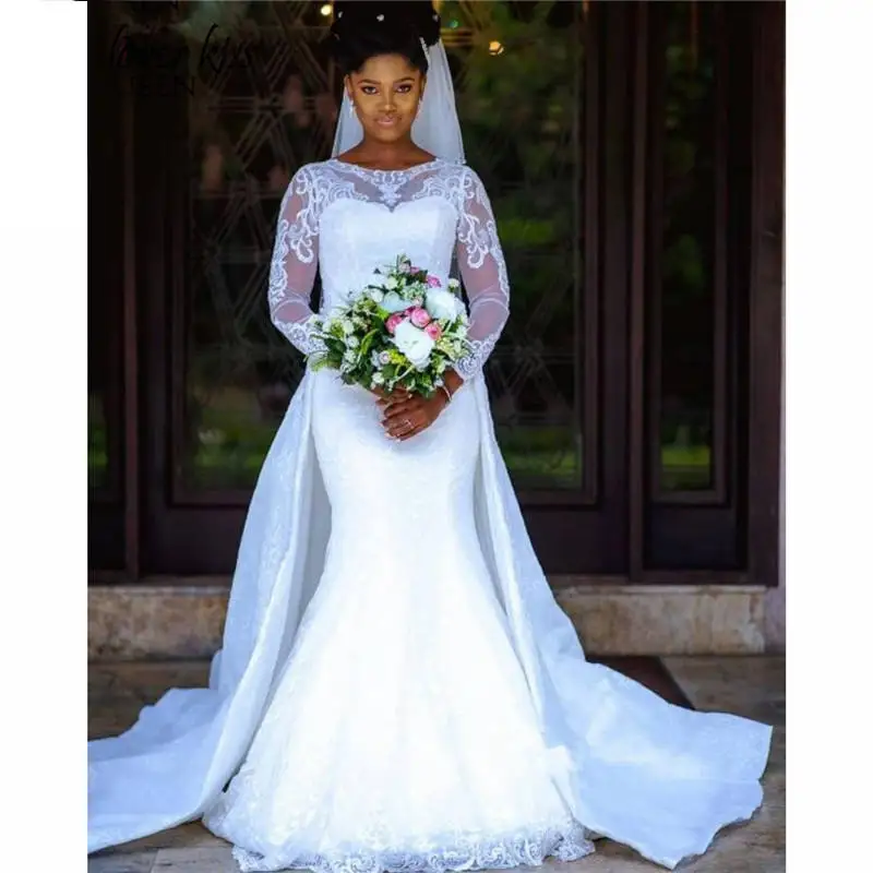 African Plus Size Mermaid Wedding Dress with Detachable Train Long Sleeve Lace Bridal Gown Robe de Mariage
African Plus Size Mermaid Wedding Dress with Detachable Train Long Sleeve Lace Bridal Gown Robe de Mariage