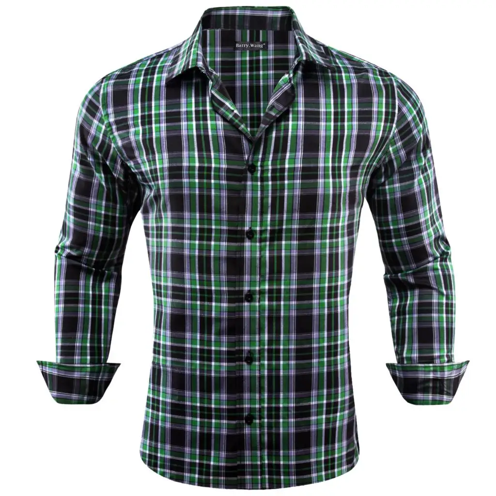 Luxury Silk Shirts for Men Long Sleeve Green Black White Plaid Stripes Slim Fit Male Blouse Casual Formal Tops Barry Wang
Luxury Silk Shirts for Men Long Sleeve Green Black White Plaid Stripes Slim Fit Male Blouse Casual Formal Tops Barry Wang