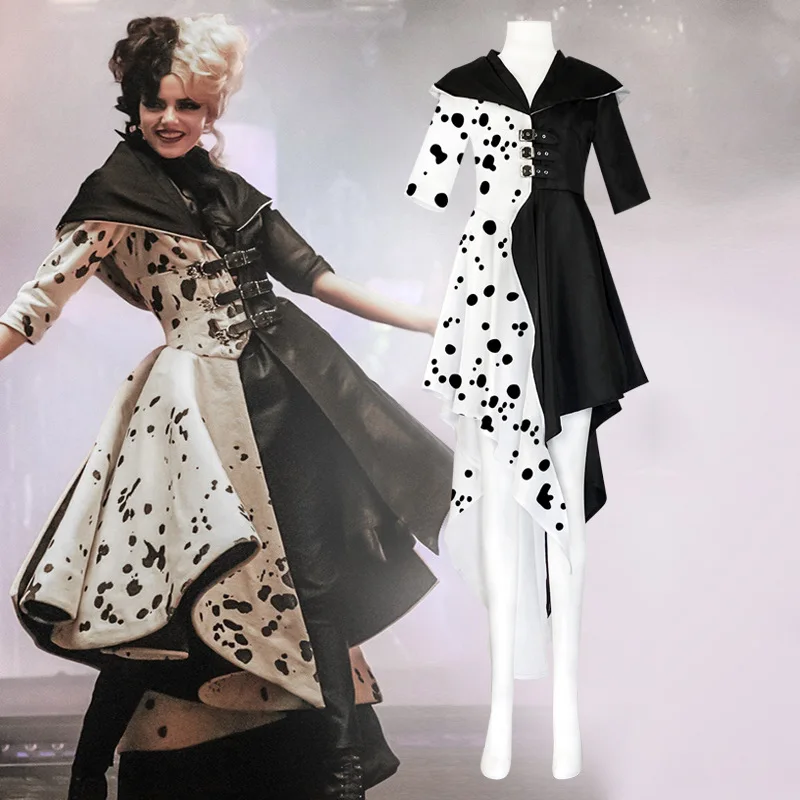 2021 New Movie Evil Madame Cruella De Vil Cosplay Costume woman Gown Black White Maid Dress Halloween Party dress with cloak wig
2021 New Movie Evil Madame Cruella De Vil Cosplay Costume woman Gown Black White Maid Dress Halloween Party dress with cloak wig