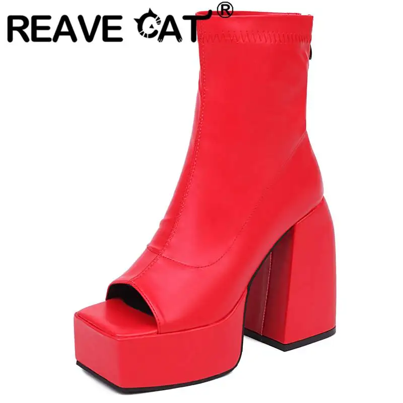 Женские ботинки с открытым носком REAVE CAT, однотонные праздничные ботинки до середины икры на высоком массивном каблуке 12 см и Платформе 5 см с...
Женские ботинки с открытым носком REAVE CAT, однотонные праздничные ботинки до середины икры на высоком массивном каблуке 12 см и Платформе 5 см с...
