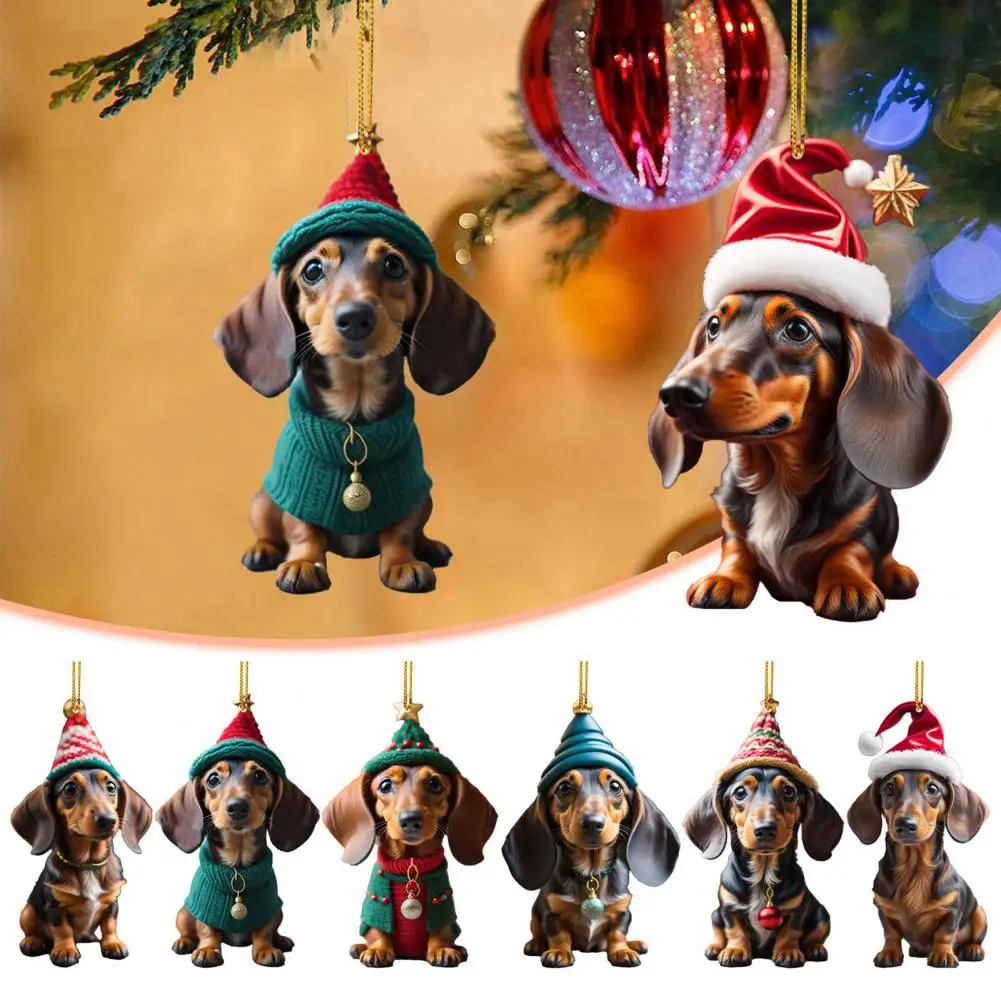 

Window Dog Pendant Funny Dog Christmas Tree Ornament Santa Hat Bell Car Dog Pendant for Auto Rearview Mirror Decoration Vivid