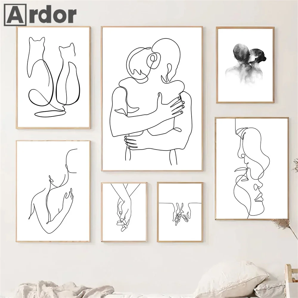 Couple Line Drawing Hand In Hand Sketch Cat Print Minimalist Abstract Wall Art Canvas Painting Black And White Poster Home Decor
Couple Line Drawing Hand In Hand Sketch Cat Print Minimalist Abstract Wall Art Canvas Painting Black And White Poster Home Decor