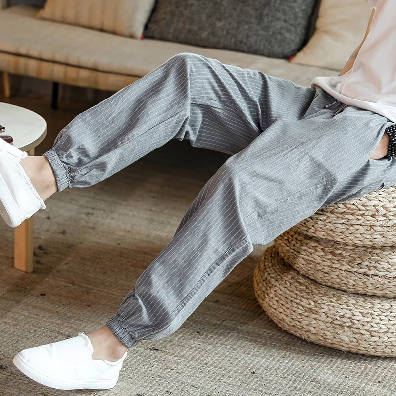 Casual Summer Stripes Harem Loose Cotton and Linen Light Gray Thin Cropped Men's Pants
Casual Summer Stripes Harem Loose Cotton and Linen Light Gray Thin Cropped Men's Pants
