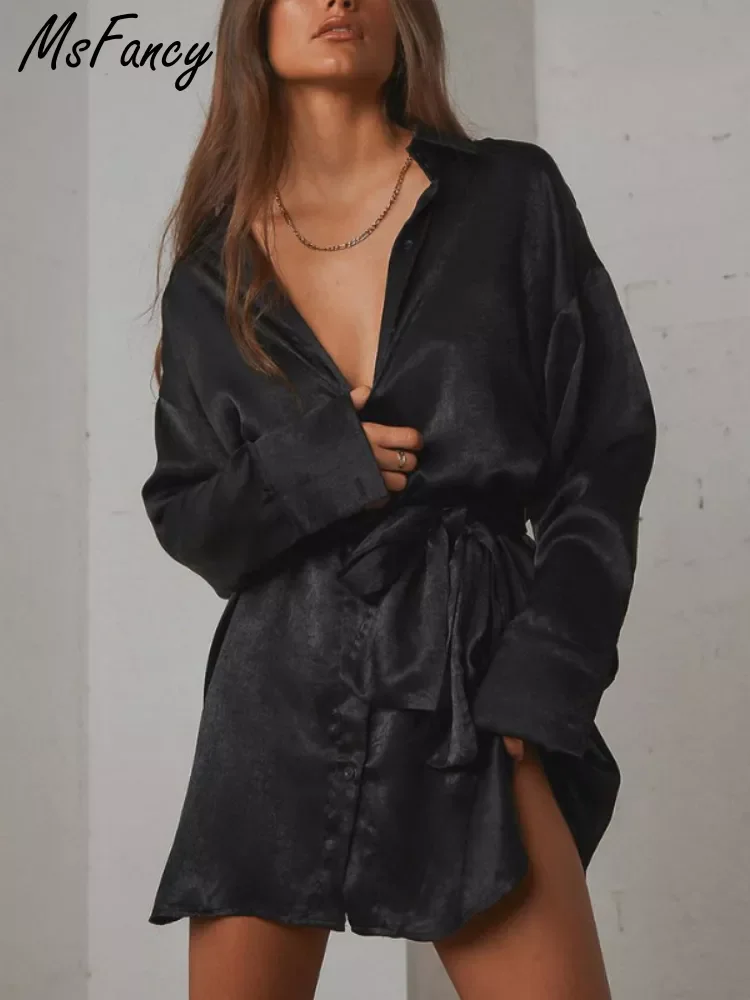 Msfancy Black Shirt Dress Women 2022 Satin Long Sleeve Lace-up Vestidos De Mujer Casual Pajamas Robes
Msfancy Black Shirt Dress Women 2022 Satin Long Sleeve Lace-up Vestidos De Mujer Casual Pajamas Robes