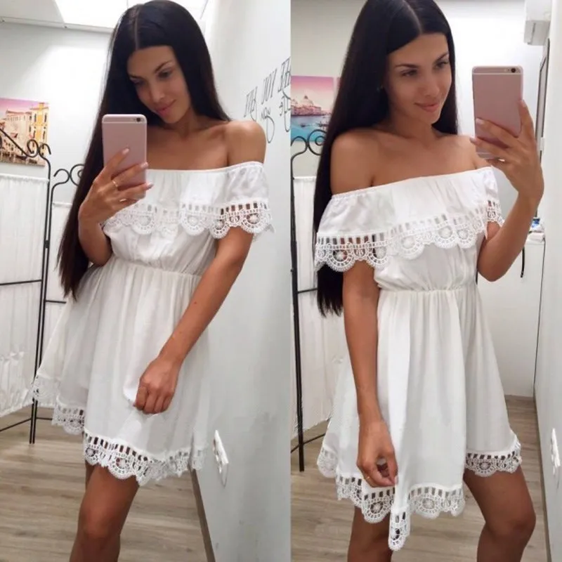 

Vestido Vintage De Encaje Blanco Para Mujer, Elegante, Sexy, Con Cuello De Barco, Informal, Ajustado, Para Playa Y Verano 2022