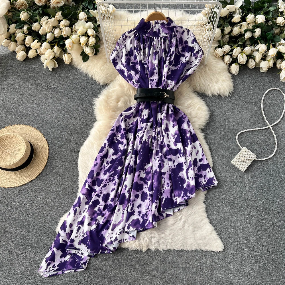 Summer Elegant Irregular Floral Midi Dress Women Vintage Print Short Sleeve Chiffon Dresses With Belt Female Robe Clothes
Summer Elegant Irregular Floral Midi Dress Women Vintage Print Short Sleeve Chiffon Dresses With Belt Female Robe Clothes