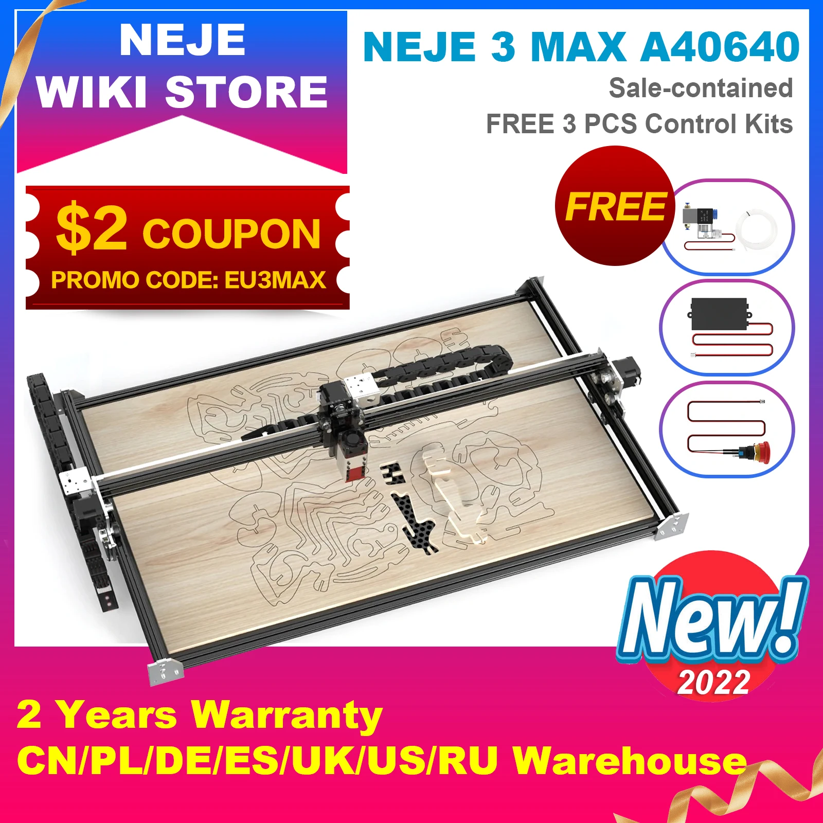 NEJE 3 Max A40640 Laser Engraver for Metal, Laser Printer Cutter Engraving Machine Tool, CNC Wood Cutting Machine, DIY Logo Mark
NEJE 3 Max A40640 Laser Engraver for Metal, Laser Printer Cutter Engraving Machine Tool, CNC Wood Cutting Machine, DIY Logo Mark